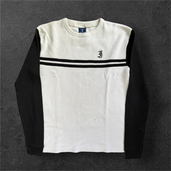 Indigo Thirty Tops - Indigo Thirty Long Sleeve Women's L Thermal Top White Black Stripe Logo Y2K